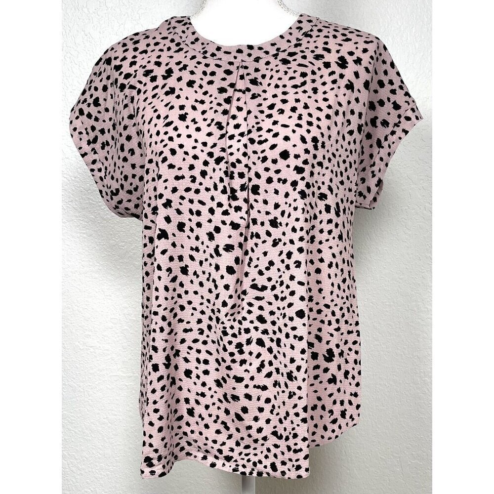 ANDREE by UNIT Womens SMALL Blush Animal Print Crepe Cap Sleeve SHELL Top EUC